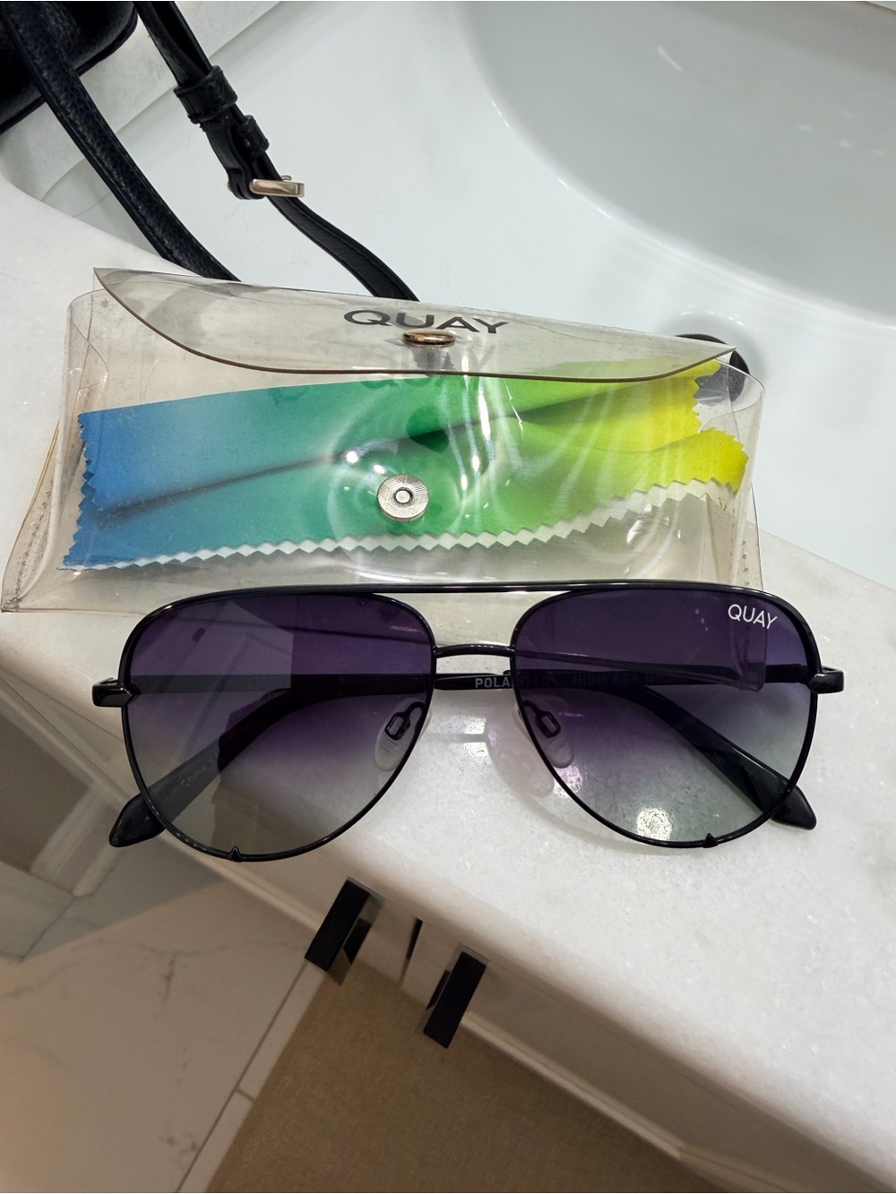 Quay Australia Black Aviator Sunglasses with Purple Gradient Lenses